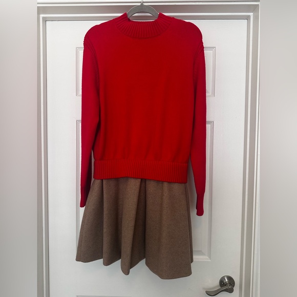 Chic Red and Brown Long Sleeve Dress - Picture 2 of 3